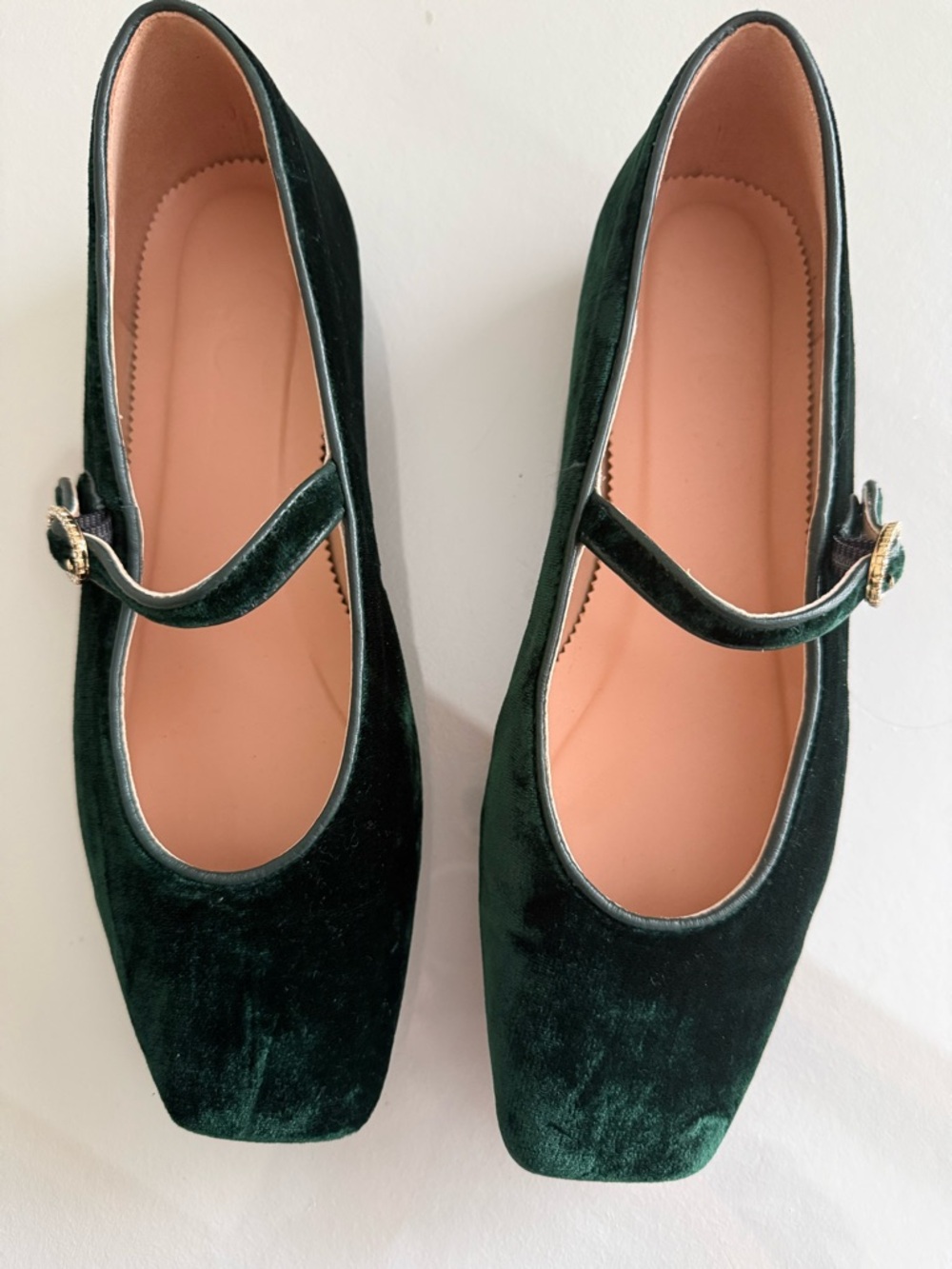 J.Crew Mary Jane Flats Green Velvet Square Toe Sz. 7